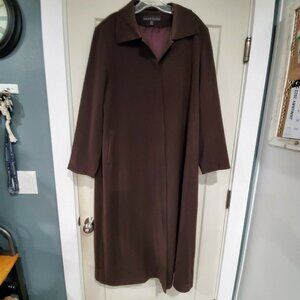 Ann Klein Women's Trench Coat Size 14 Brown Full Length 51" Winter Dinner Formal